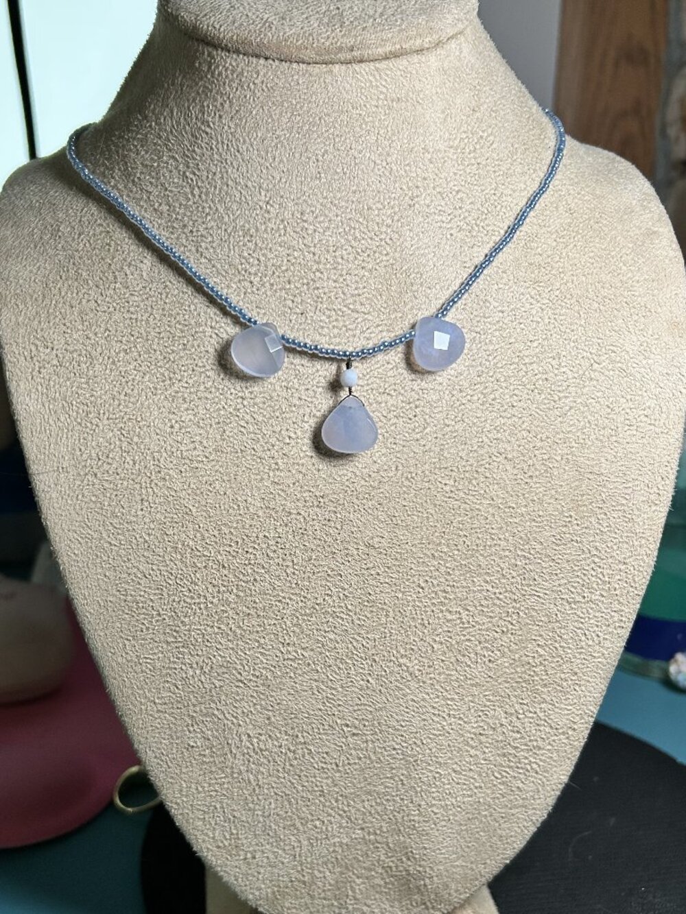 Silpada Light Blue Chalcedony Beaded Drop Necklace Signed Initial S
